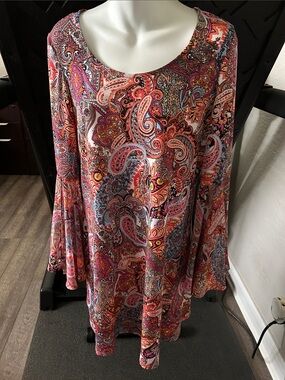 Paisley Scoop-Neck Long-Sleeve Dress in Pink Multi